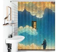 POLIUAWS Heavenly Door Anti-Mould Proof Resistant Fabric Polyester Shower Curtains Set with 12 Hooks for Bathtub Shower Stall 53.54x70.87Inch（136x180cm）