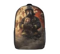 POLIUAWS Heroic Rescue Firefighter Saves Child Backpacks 3D Printed Kids School Backpack School Bag Fashion Rucksacks for Boys Elementary And Middle School Students 17inch