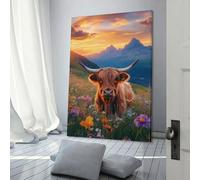 POLIUAWS Highland Cow Sunset Beauty Canvas Painting Wall Art For Teens Game Boys Room Wall Decor Modern Wall Art 12x18inch(30x45cm)