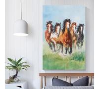 POLIUAWS Horses Galloping in Field Artwork for Living Room Animals Grey Wall Art Home Office Kitchen Gallery Corridor Bathroom Wall Decor Ready To Hang 16x24inch(40x60cm)