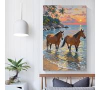 POLIUAWS Horses in The Ocean at Sunset Poster Decorative Canvas Posters Wall Art Room Decor Modern Aesthetic Poster Supplies Home Decoration 20x30inch(50x75cm)
