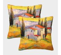 POLIUAWS Houses near The Mountains Pillow Cases Standard Size Set of 2 Polyester Pillowcase Pillow Covers Soft And Funny 45x45cm