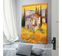 POLIUAWS Houses near The Mountains Posters Prints Oil Canvas Mural Painting Lying Sideways Modern Wall Art Bathroom Decor 12x18inch(30x45cm)