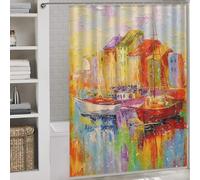 POLIUAWS In The Morning at The Pier Thicken Durable Polyester Modern Fabric Bathroom Decor Set for Bathtub Shower Stall 64.17x70.87Inch（163x180cm）