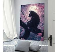 POLIUAWS Japanese Black Fox Kitsune Cat in Cherry Blossoms Wall Canvas for Living Room Bedroom Kitchen Hallway Stairs 3d Wall Art 12x18inch(30x45cm)