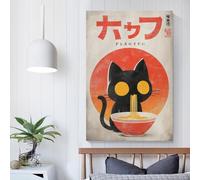 POLIUAWS Japanese Cat Ramen Poster-2 Canvas Painting Wall Art For Teens Game Boys Room Wall Decor Large Pictures 24x36inch(60x90cm)