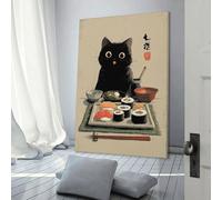 POLIUAWS Japanese Sushi Feast with Cat Wall Canvas Art for Bedroom for Teens Girl Women Living Room Decoration Hallway Pictures 08x12inch(20x30cm)