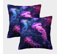 POLIUAWS Jellyfish on Space Personalised Pillowcase for Sofa Car Gaming Room Machine Washable Small Pillow Cases 40x40cm