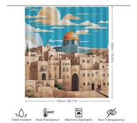 POLIUAWS Jerusalem Palestine Design Shower Curtain Anti Mould Waterproof Polyester Fabric Bathroom Decor Curtains for Toile Bathroom Dorm 64.17x70.87Inch（163x180cm）