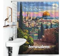 POLIUAWS Jerusalem, Palestine Travel Bath Shower Curtains Mildew with Hooks Waterproof Fabric Bath Curtains for Shower for Bathroom with Hooks 56.30x70.87Inch（143x180cm）