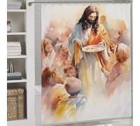 POLIUAWS Jesus Feeding The Poor Waterproof Polyester Fabric Modern Fabric Bathroom Decor Set for Bathroom Wet Room 69.69x70.87Inch（177x180cm）