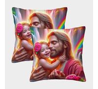 POLIUAWS Jesus - Religion Pillowcase for Hair And Skin Cute Pattern Pillow Cover Envelope Pillow Case Set of 2 Soft And Cozy Abstract Pillowcase 50x50cm