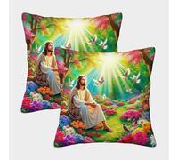 POLIUAWS Jesus - Religion Pillowcase for Hair And Skin Cute Pattern Pillow Cover Envelope Pillow Case Set of 2 Soft And Cozy Abstract Pillowcase 45x45cm