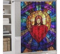 POLIUAWS Jesus Sacred Heart Stained Glass Washable Waterproof Cloth Fabric Modern Polyester Water Repellent for Bathroom with Hooks 64.17x70.87Inch（163x180cm）
