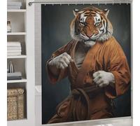 POLIUAWS Karate Tiger Quick Drying Proof Resistant Shower Curtains Set with 12 Hooks for Bathtub Shower Stall 69.69x70.87Inch（177x180cm）