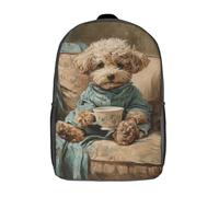 POLIUAWS Kids Backpacks 3D Printed Charming Poodle Tea Time School Bags Kids School Bag Kids Boys Girls Travel Backpacks Book Bags for in School Or Travel 17inch