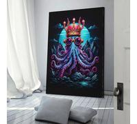 POLIUAWS King Octopus Pictures for Living Room Street Paintings Canvas Colorful Pop Wall Art Modern Artwork Home Decor Stretched Ready to Hang 12x18inch(30x45cm)