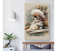 POLIUAWS Kitty Chef Bakes Dough Wall Pictures Living Room Kids Children Girl Boys Birthday Party Gift Canvas Art 24x36inch(60x90cm)