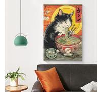 POLIUAWS Kitty's Noodle Feast Bathroom Prints for Walls Bedroom Picture for Wall 12x18inch(30x45cm)