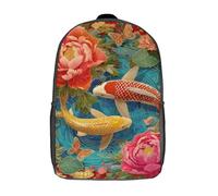 POLIUAWS Koi & Peonies Harmony in Bloom Backpacks Kids School Backpack School Bag 3D Printed School Bag for Boys Elementary And Middle School Students 17inch