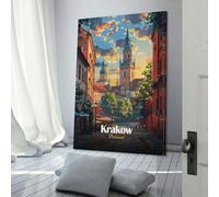 POLIUAWS Krakow, Poland Cityscape Illustration Wall Art for Bedroom For Teens Game Boys Room Wall Decor Paintings Wall Art 08x12inch(20x30cm)