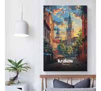 POLIUAWS Krakow, Poland Cityscape Illustration Wall Art for Bedroom For Teens Game Boys Room Wall Decor Paintings Wall Art 12x18inch(30x45cm)