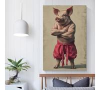 POLIUAWS Kung Fu Master Pig Meme Pictures for Living Room Street Paintings Canvas Colorful Pop Wall Art Modern Artwork Home Decor Stretched Ready to Hang 24x36inch(60x90cm)