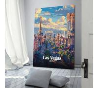 POLIUAWS Las Vegas Cityscape Illustration Canvas Painting Wall Art for Teens Girl Women Living Room Decoration 3d Wall Art 08x12inch(20x30cm)