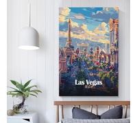 POLIUAWS Las Vegas Cityscape Illustration Canvas Painting Wall Art Wall Decor Ready to Hang for Bathroom Toilet Decor Wall Canvas 20x30inch(50x75cm)