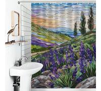 POLIUAWS Lavender Fields at Dawn Daily Household Stylish Washable Modern Fabric Bathroom Decor Set for Bathroom Bathtub Apartment Decor 53.54x70.87Inch（136x180cm）