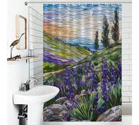 POLIUAWS Lavender Fields at Dawn with Hooks Waterproof Fabric Decor Bath Curtains for Travel Trailer 46.85x70.87Inch（119x180cm）
