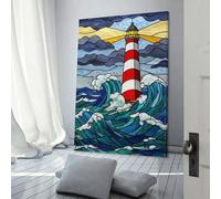 POLIUAWS Lighthouse Stained Glass Ocean Waves Wall Canvas Art for Bedroom Living Room & Bathroom Decor Wall Pictures 24x36inch(60x90cm)