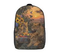 POLIUAWS Lion Family Feast in The Wild School Backpack 3D Printed Children's Backpacks Bag Bookbag for Kids Boy Girl Book Bags Kids School Bag Travel Rucksacks 17inch