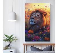 POLIUAWS Lion in Bloom Majestic Beauty Custom Canvas Prints for Boys Room Girls Room Modern Wall Art 08x12inch(20x30cm)