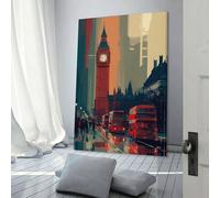POLIUAWS London Buses at Dusk Wall Pictures Living Room for Boys Room Girls Room Bedroom Canvas 08x12inch(20x30cm)