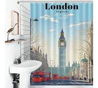 POLIUAWS London England Travel Bath Shower Curtains Mildew Thicken Durable Polyester Modern Polyester Water Repellent for Bathroom Wet Room 53.54x70.87Inch（136x180cm）