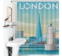 POLIUAWS London Travel Shower Curtains Mould Proof Waterproof Polyester Fabric Modern Fabric Bathroom Decor Set for Bathroom with Hooks 56.30x70.87Inch（143x180cm）