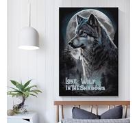 POLIUAWS Lone Wolf in The Shadows Canvas Painting Wall Art for Teens Girl Women Living Room Decoration 3d Wall Art 20x30inch(50x75cm)
