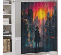 POLIUAWS Lost in The City Neoexpressionist Urban Scene Shower Curtains Mould Proof 100% Polyester Fabric Washable Hilarious Bath Curtain for Bathroom with Hooks 64.17x70.87Inch（163x180cm）