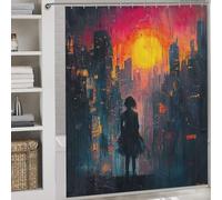 POLIUAWS Lost in The City Neoexpressionist Urban Scene Waterproof Polyester Fabric Modern Fabric Bathroom Decor Set for Bathroom Wet Room 69.69x70.87Inch（177x180cm）