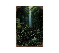 POLIUAWS Lush Forest Waterfall Scene Metal Wall Plaque Vintage Man Cave Wall Decor for Living Room Bedroom Playroom Office Garage 11.8"x7.9"