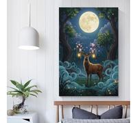 POLIUAWS Magical Deer in Moonlight Forest Wall Canvas Art for Bedroom for Rustic Bath Decor Wall Canvas 16x24inch(40x60cm)