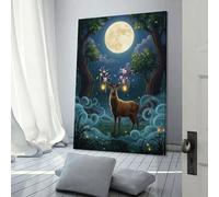 POLIUAWS Magical Deer in Moonlight Forest Wall Pictures Living Room Kitchen Home Decorations Living Wall 24x36inch(60x90cm)
