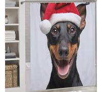 POLIUAWS Manchester Terrier Dog with Santa Hat Portrait Washable Waterproof Cloth Fabric Shower Curtains Set with 12 Hooks for Shower Bath Curtain Wet Room 69.69x70.87Inch（177x180cm）