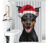 POLIUAWS Manchester Terrier Dog with Santa Hat Portrait Waterproof Polyester Fabric Hilarious Bath Curtain for Bathroom Bathtub Apartment Decor 46.85x70.87Inch（119x180cm）