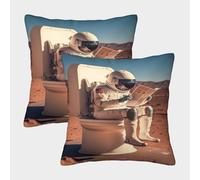 POLIUAWS Martian Morning Routine Throw Pillows Tent Square Decorative Pillows Cases 2 Pack 40x40cm