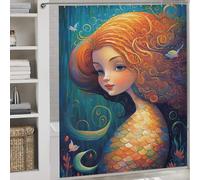 POLIUAWS Mermaid Enchanted Isle Daily Household Stylish Washable Modern Polyester Water Repellent for Bathroom Wet Room 69.69x70.87Inch（177x180cm）
