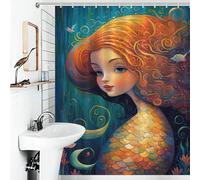 POLIUAWS Mermaid Enchanted Isle Washable Waterproof Cloth Fabric Decor Bath Curtains for Bathtub Shower Stall 56.30x70.87Inch（143x180cm）