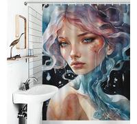 POLIUAWS Mermaid In Watercolor Washable Waterproof Cloth Fabric Modern Fabric Bathroom Decor Set for Shower Bath Curtain Wet Room 53.54x70.87Inch（136x180cm）