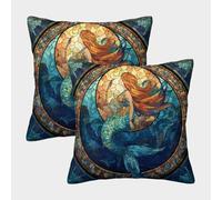 POLIUAWS Mermaid Stained Glass Art Pillowcases 50x50cm Easy Care Bedroom Pillow Covers Soft Quality Envelope Closure